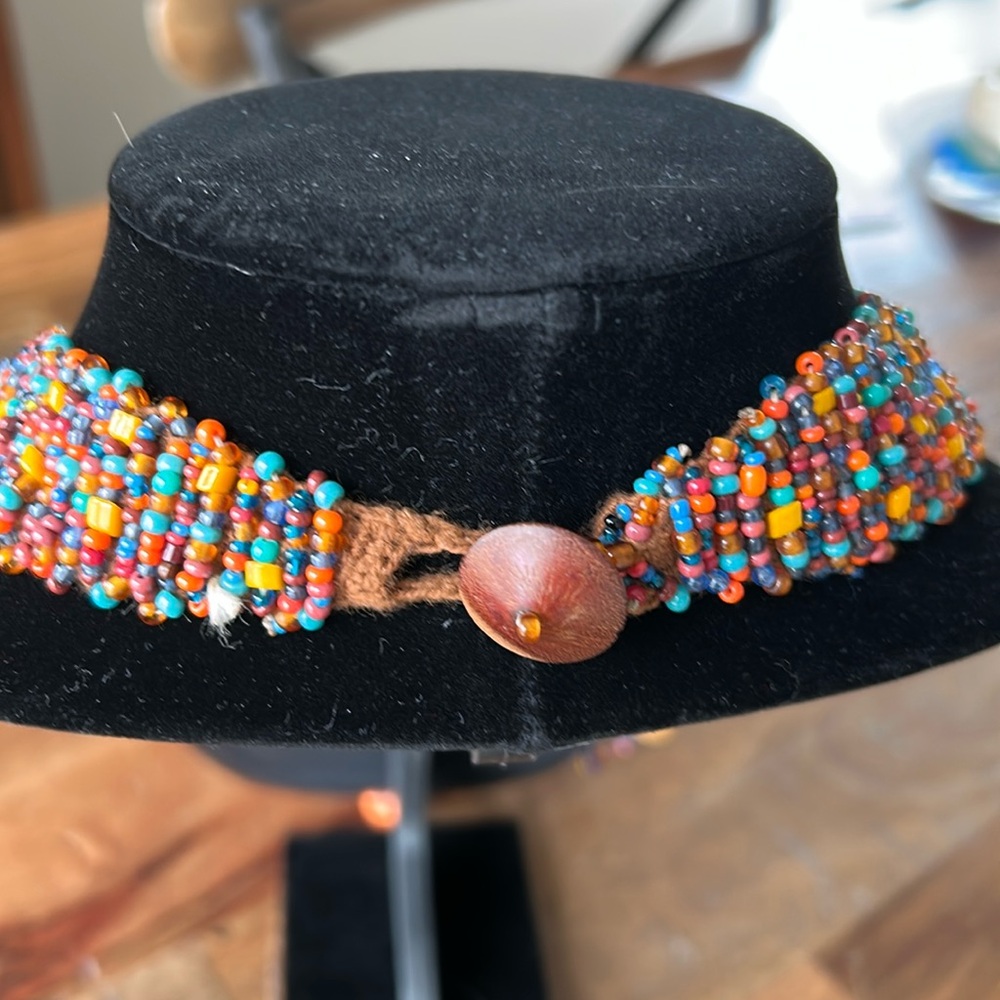 NWOT, Artisan Handmade 20 Strand Bib Necklace Made of Glass and Wood Beads, 24” - Picture 3 of 8